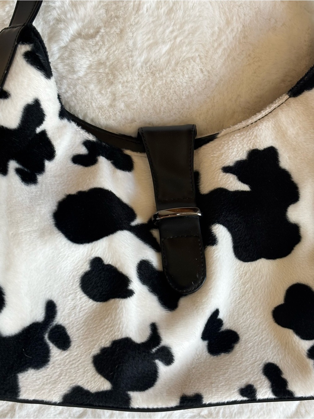Black & White Cow Print Shoulder Bag - Women - Picture 7 of 11